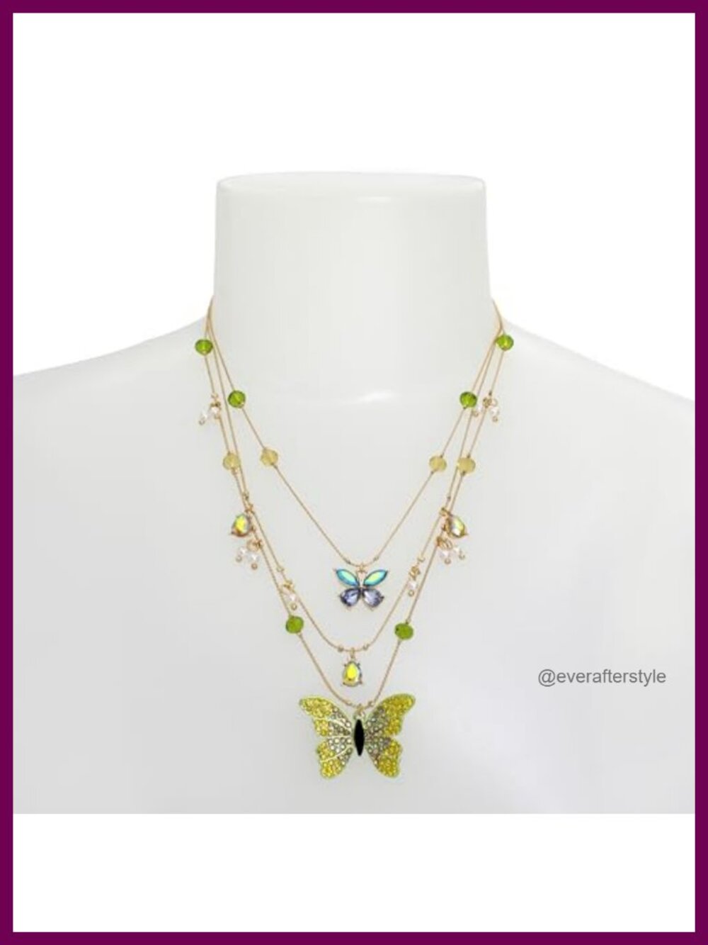 Layered Butterfly Charm Necklace with Pearls Adjustable Lobster Clasp - Picture 2 of 2